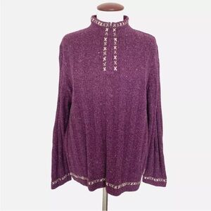 Woolrich 1/4 Zip Wool Blend Knit Sweater Purple Womens Sz XL